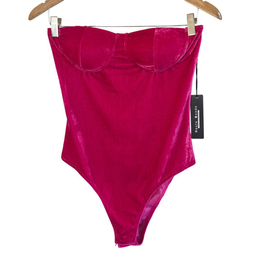 Size M – NWT Haute Monde Strapless Hot Pink Velvet Bodysuit