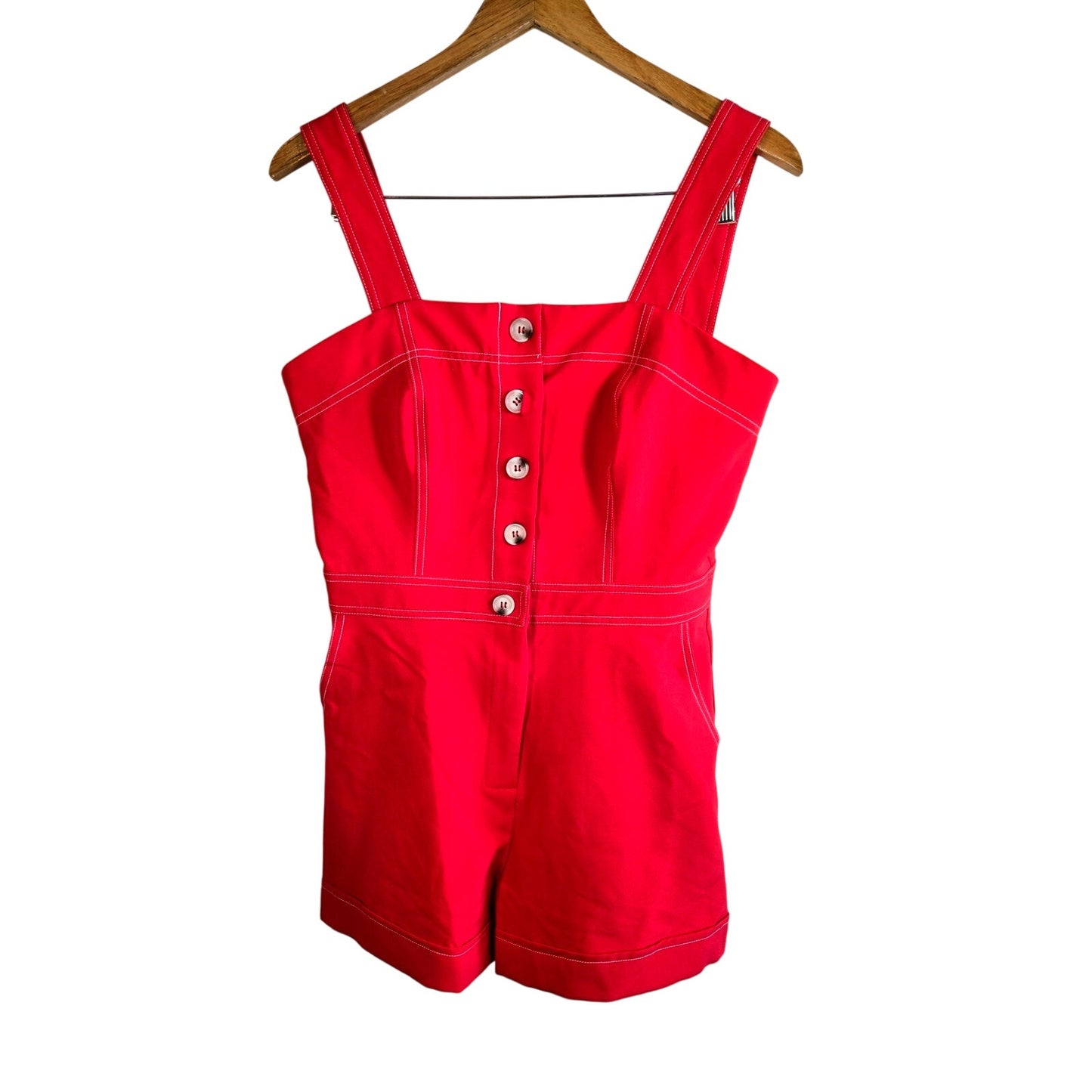 Size Large She + Sky Red Retro Playsuit Romper Button Front Mod 60s