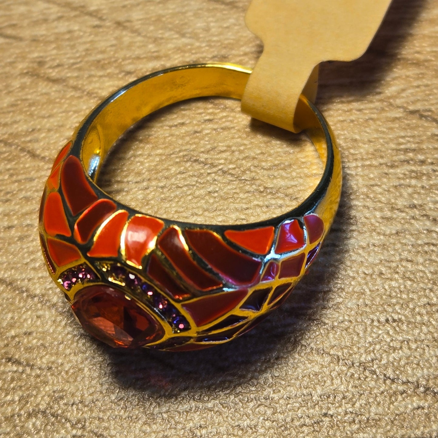 size 11 Mosaic Gold and Red Gemstone Ring