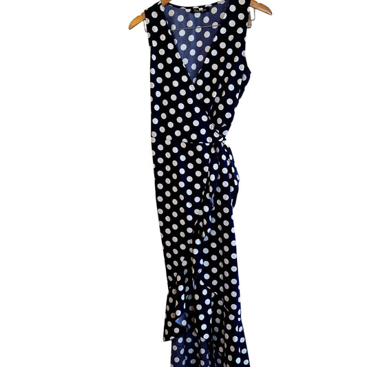 Polka dot ruffle maxi wrap dress
