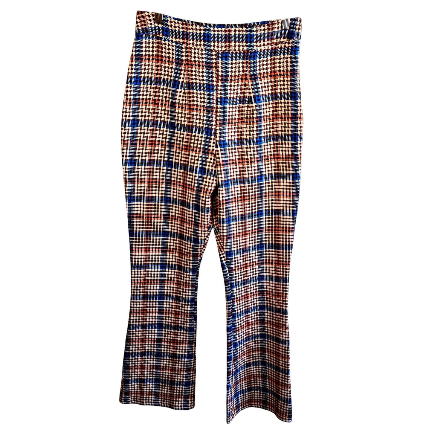 Size US 6 Nasty Gal Plaid Flare Pants High Waist Houndstooth 70s Academia