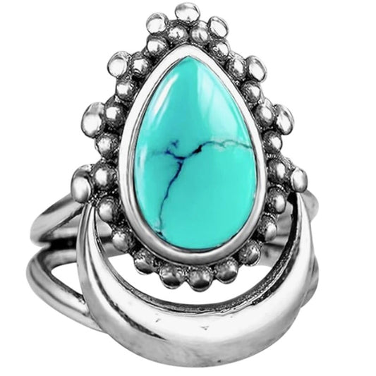 Sterling Silver Crescent Moon Turquoise Ring - Size 7