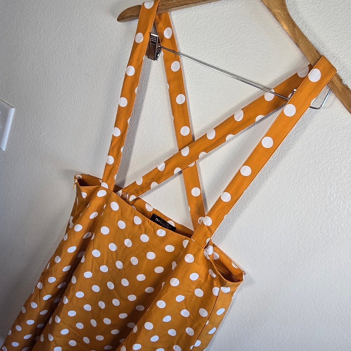 Size L Polka Dot Suspender Skirt Adjustable Straps Vintage Inspired Midi
