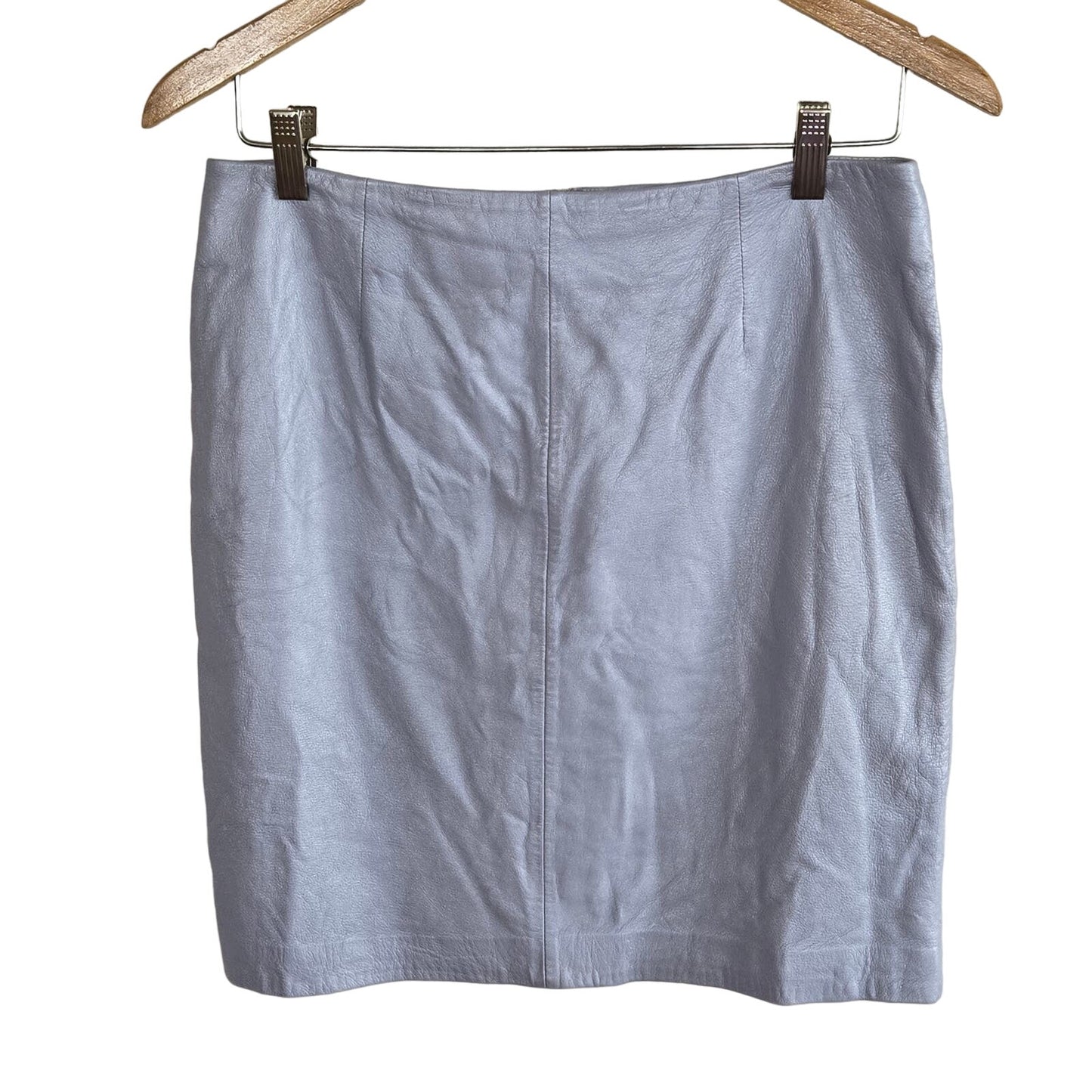 size 8 Vintage Saks 5th Avenue REAL Leather Lavender gray pearlescent skirt
