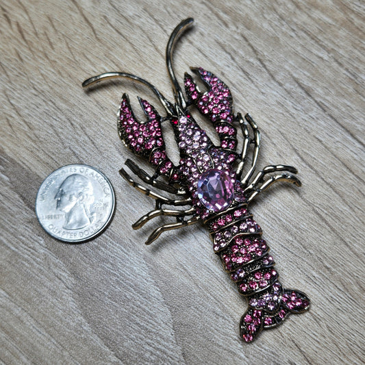 Giant Pink Rhinestone Lobster Brooch