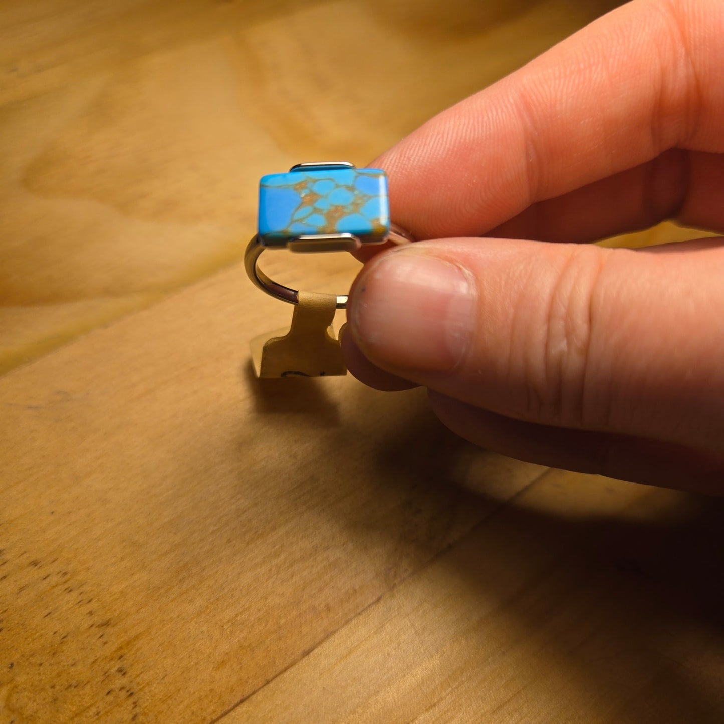 Size 8 Rectangular Turquoise Ring – Silver Tone Statement