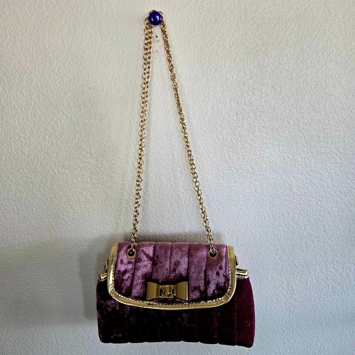 Blush Mauve Velvet Crossbody Metal Bow Shoulder Flap Bag Gold Chain Coquette