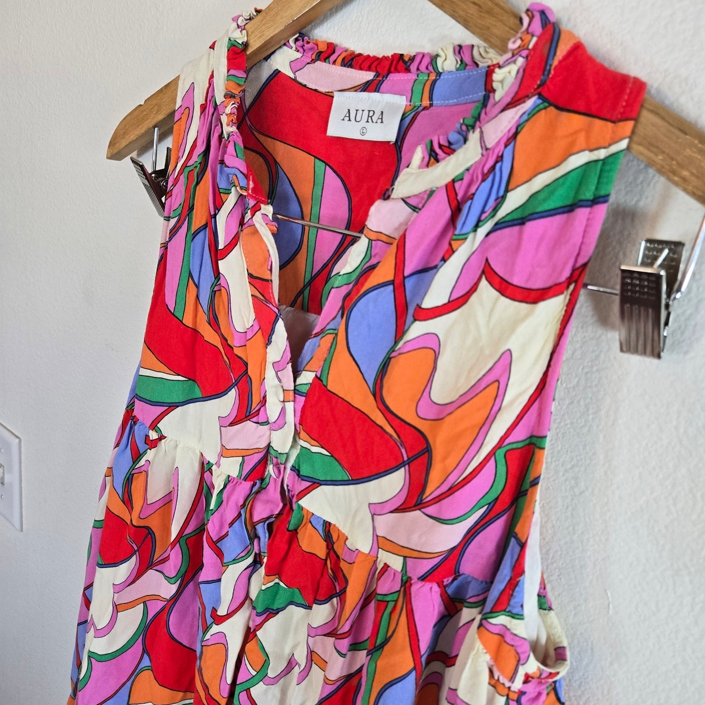 Size L – Mid-Mod Abstract Babydoll Ruffle Dress