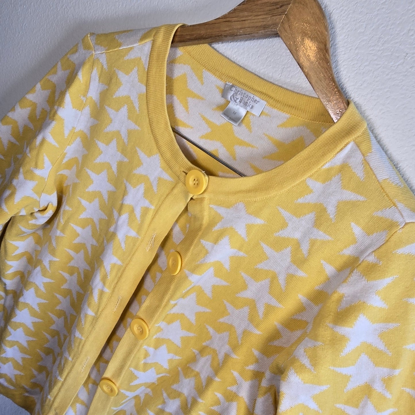 Size M Yellow Star Print Cardigan Circuscore Button Front Sweater