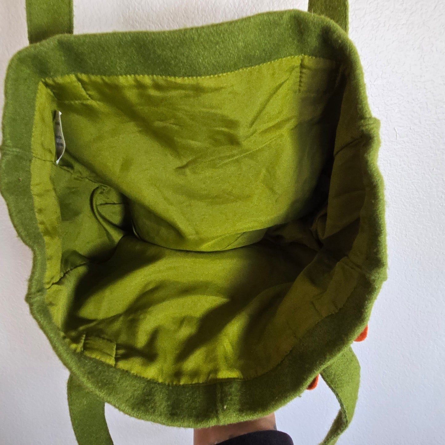 One Size – Y2K Olive Green Felt Purse with Orange Flower Appliqué (World Market)