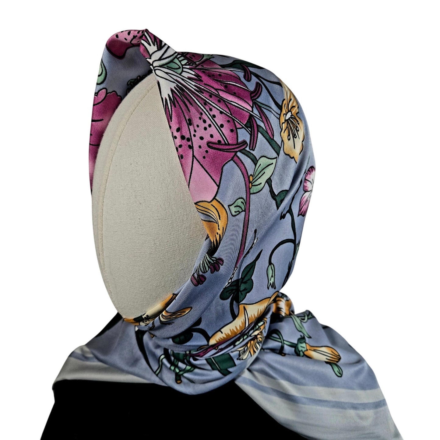 51" x 51" Square Silk Scarf – Periwinkle Blue Floral Print