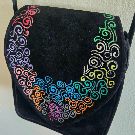 Vintage EL VAQUERO ITALY Leather and Suede hand painted crossbody or belt bag