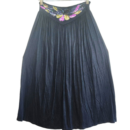 Size Medium Vintage Sequin Waist Boho Maxi Skirt Whimsygoth Renfest Vibes