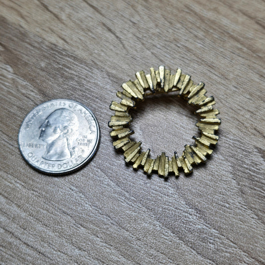 Vintage Brutalist Gold Starburst Circle Brooch
