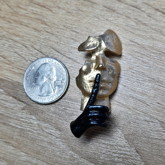 Abstract Golden Face “Shhh” Brooch