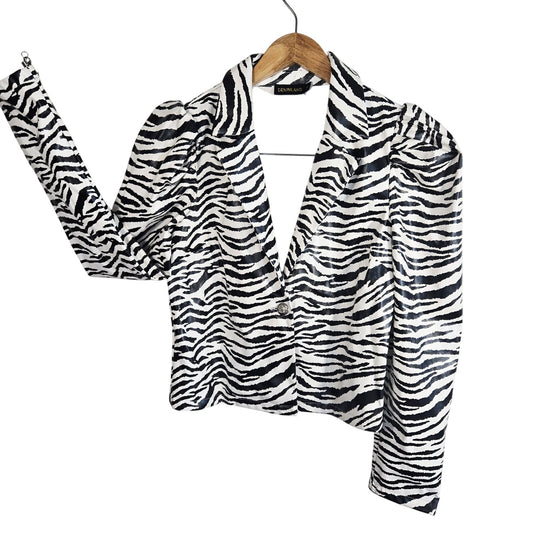 Size Small Zebra Print Cropped Jacket – Faux Leather by DENIMLAND