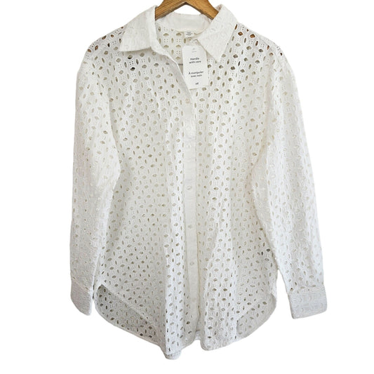 Size Large NWT 100% Cotton White Textural Button Down Shirt Beach Cover Summer