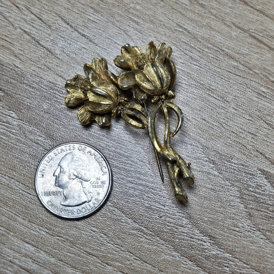 Vintage Gold Floral Tulip Brooch