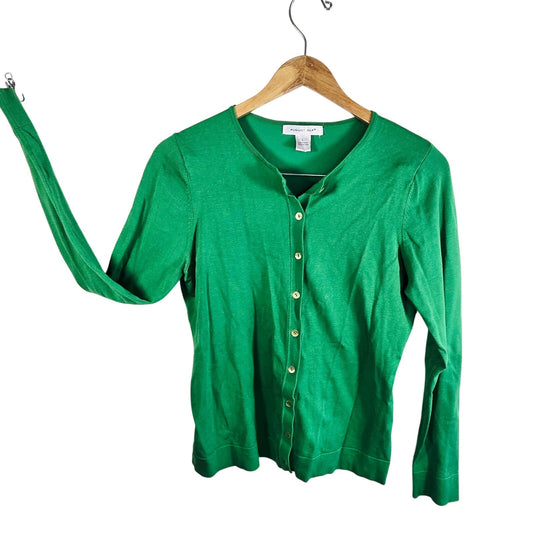 Size L Silk Button-Front Cardigan in Kelly Green