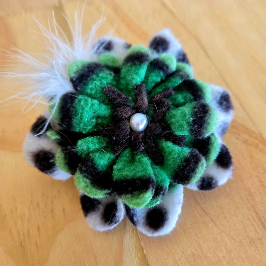 felted floral Brooch  with Pearl and feather detail