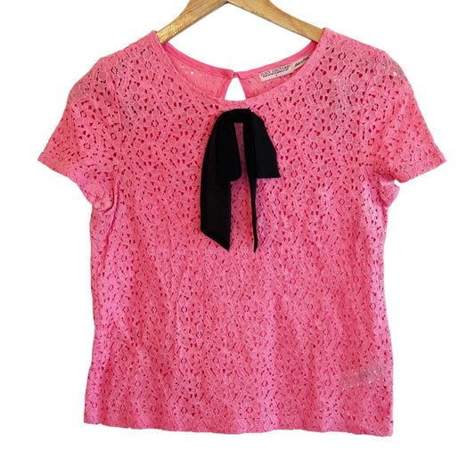 Size S – Juicy Couture Bubblegum Pink Lace Pussy Bow Top – Y2K