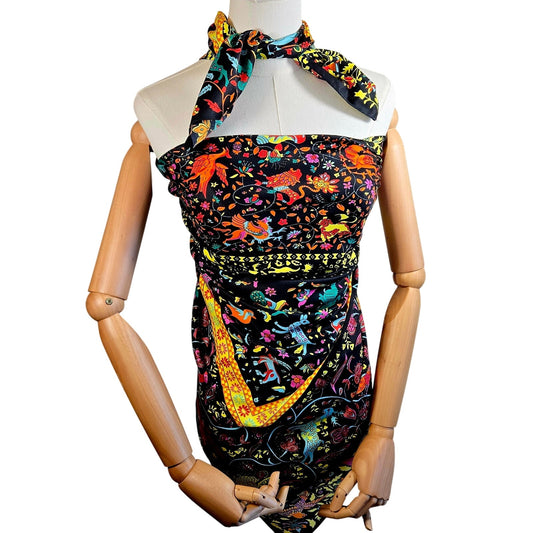 Square Silk Scarf – Black & Yellow Jungle Tapestry