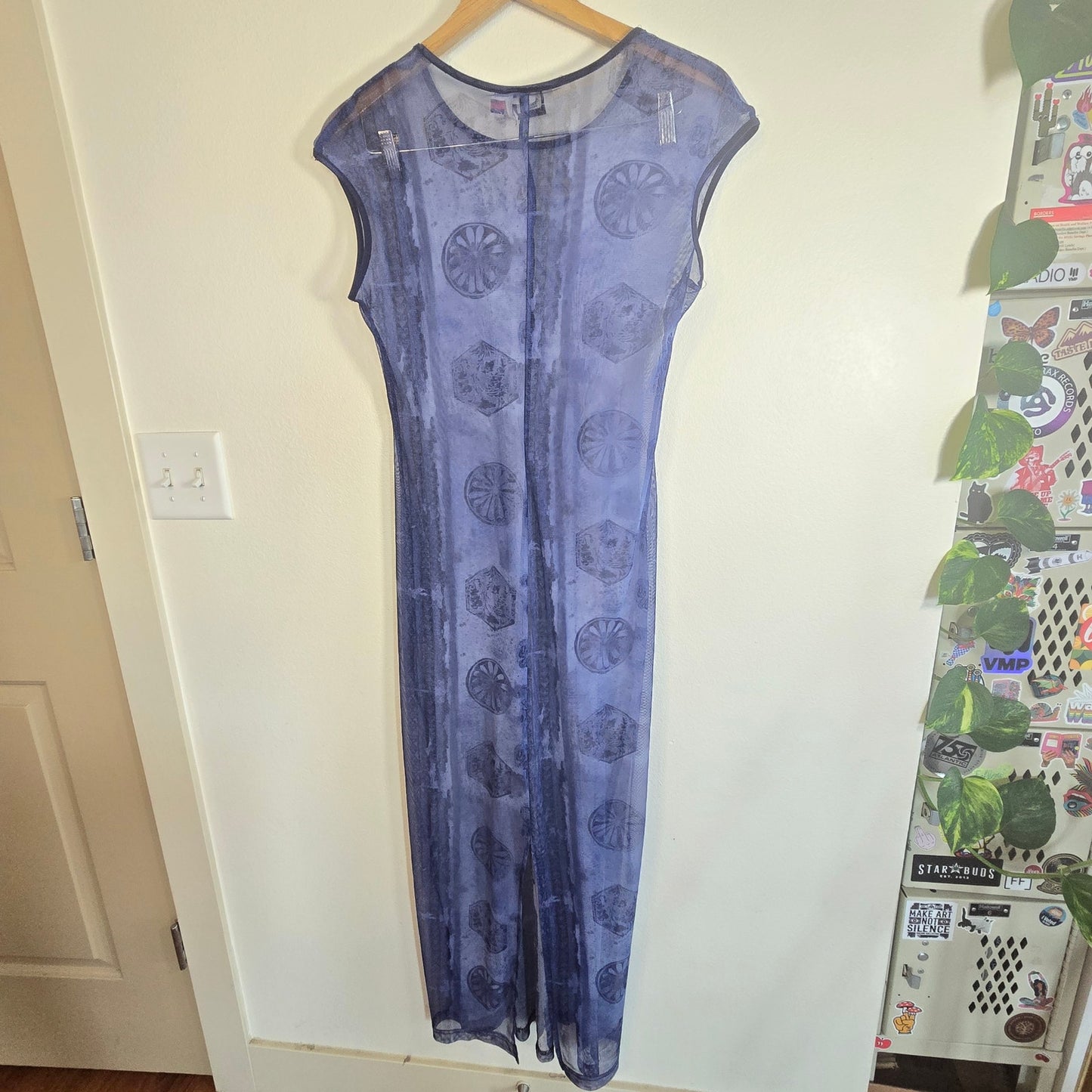 L –  Vintage Blue Mesh Coastal Maxi Dress by Jody California (Vintage)