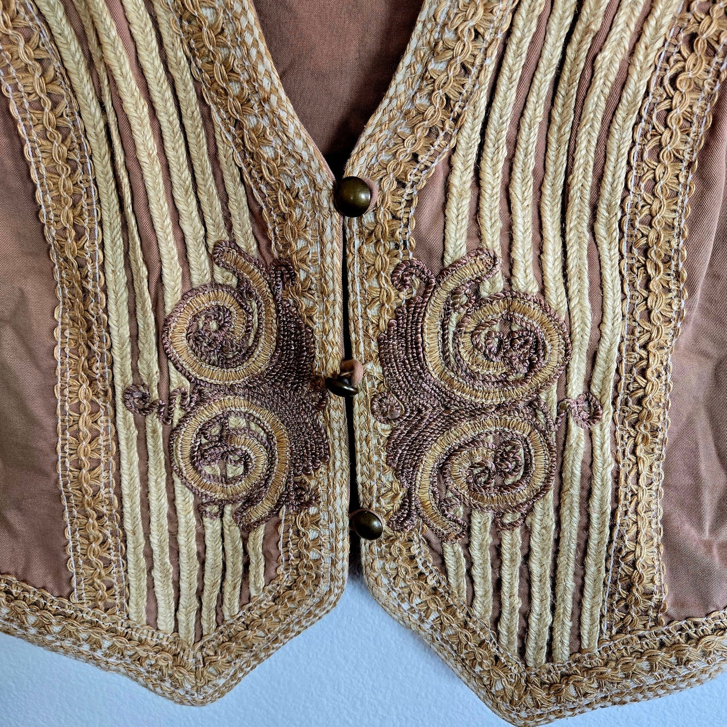 Size 10 –  Embroidered Cotton Vest in Tan