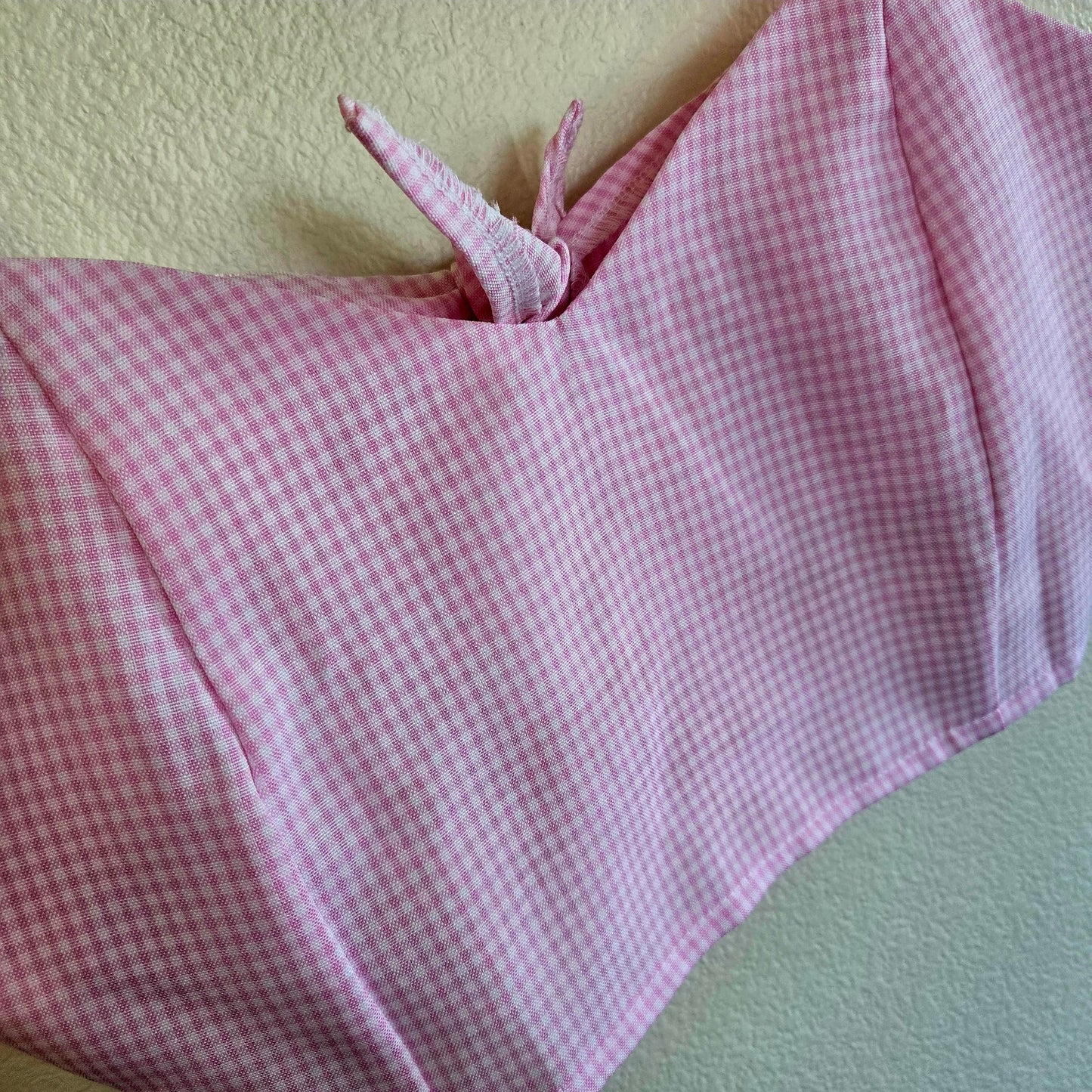 Pink Gingham Crop tank tie back sweetheart neckline lined