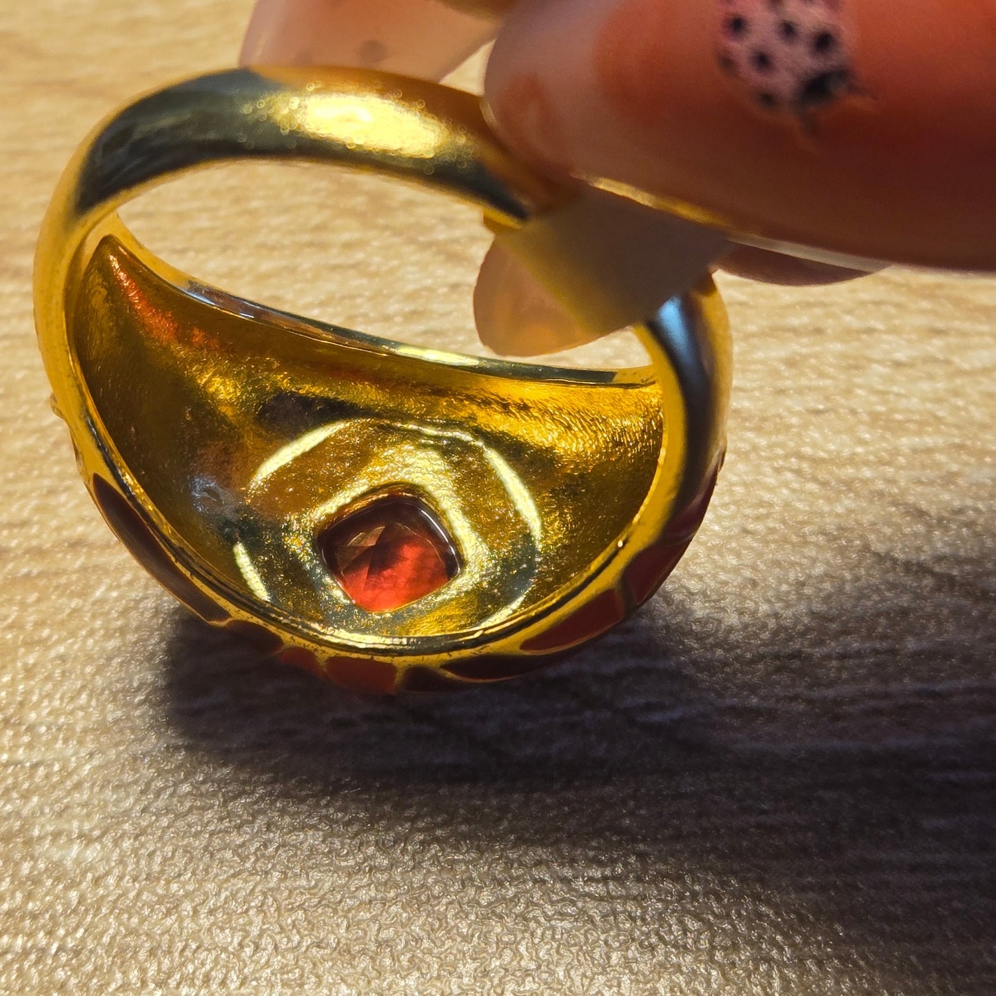 size 11 Mosaic Gold and Red Gemstone Ring
