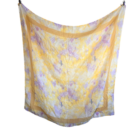 Vintage Sheer Pastel Floral Scarf 90s Watercolor Square Lightweight Spring