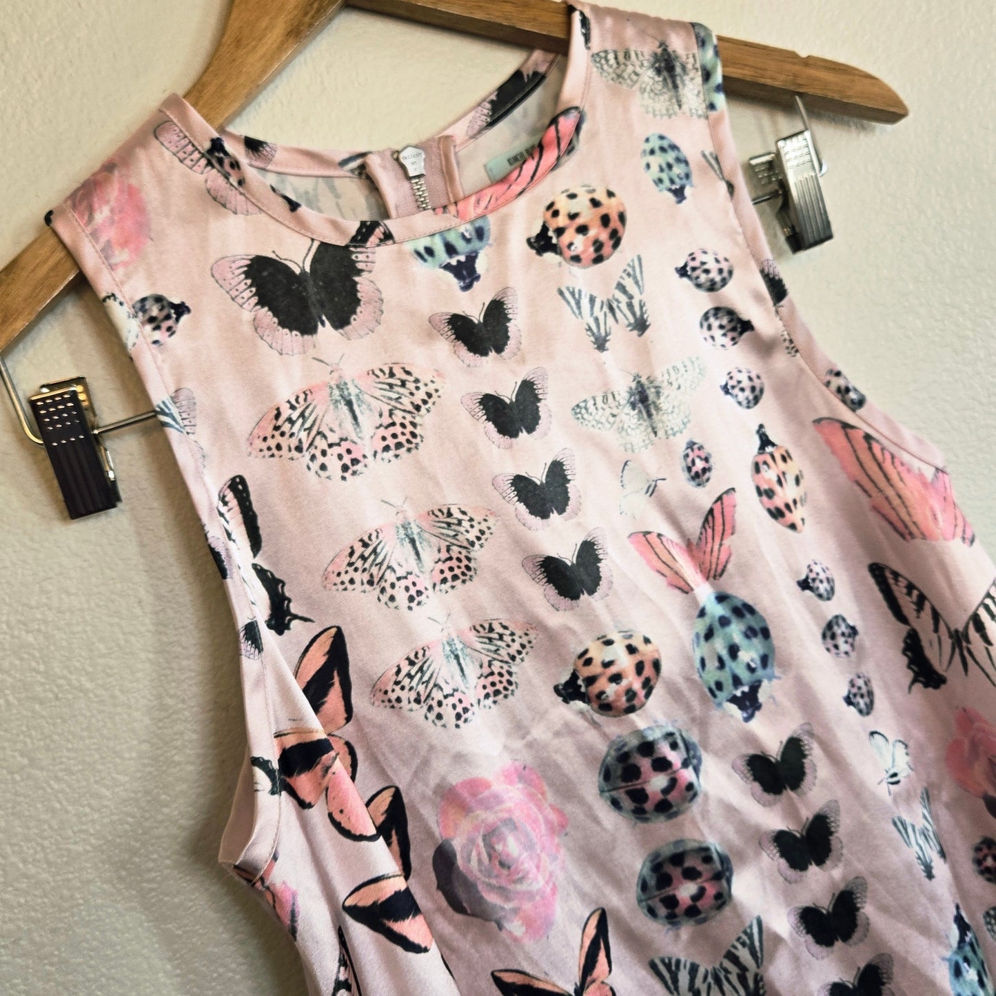 Size XS – Pink Satin Bug Print Shift Dress