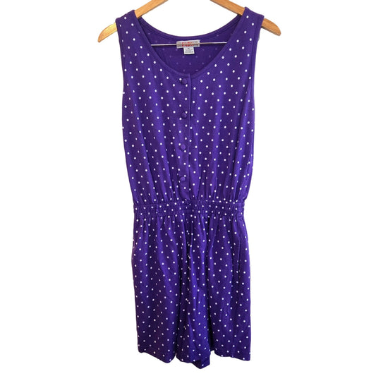 VINTAGE PURPLE POLKA DOT 100% COTTON BUTTON DOWN ROMPER WITH POCKETS