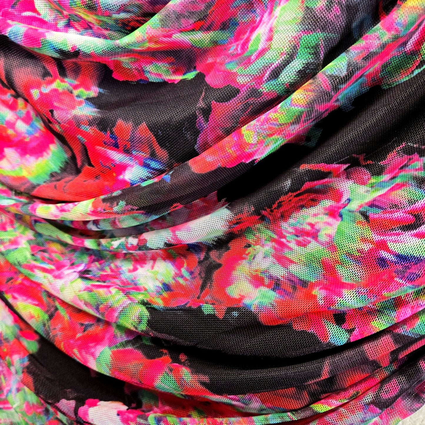 NWT Size L Y2K Steve Madden Neon Floral Ruched Strapless Bodycon Dress