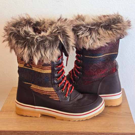 WINTER BOOTS FAUX FUR AND LEATHER SHOES NEUTRAL PRINT HIKERS