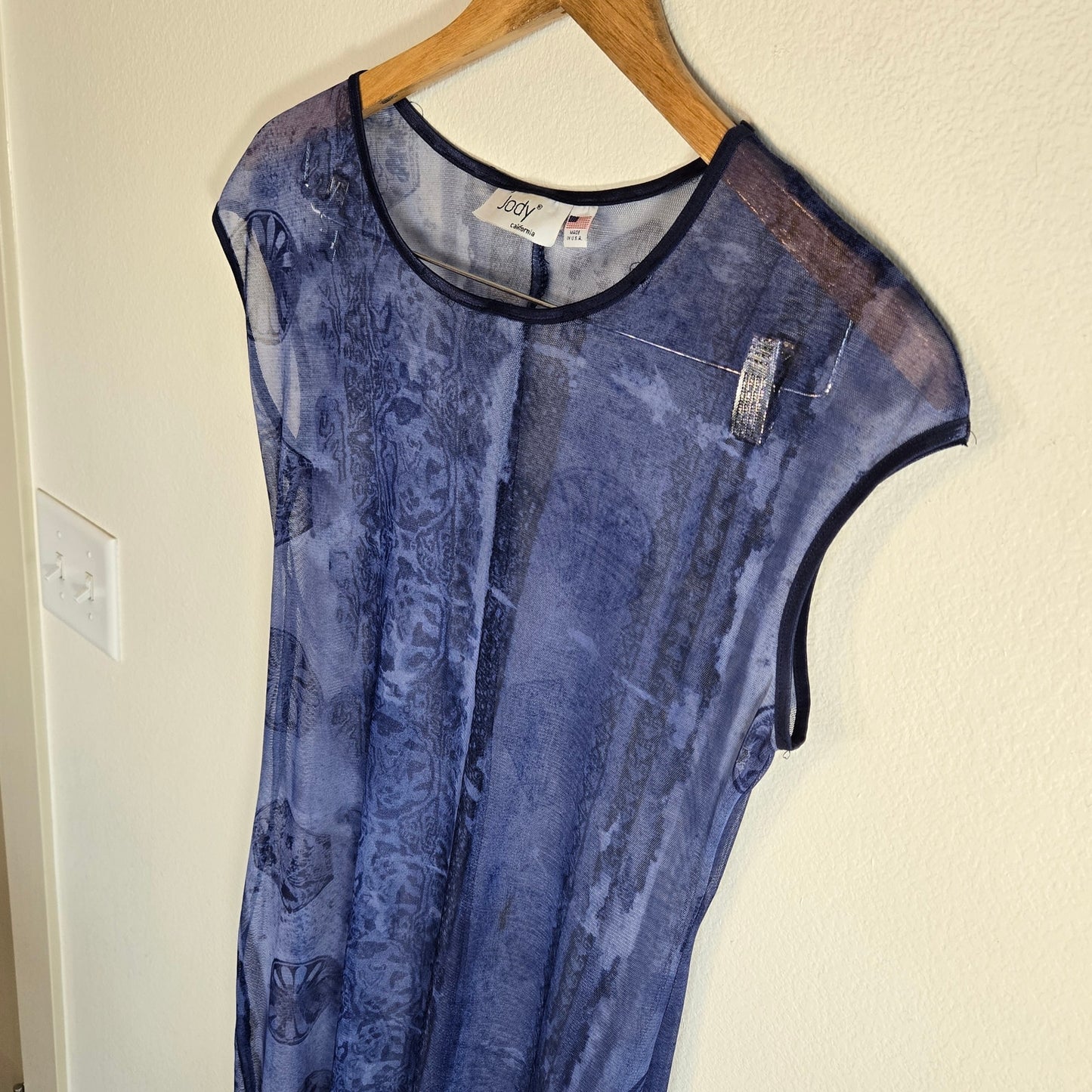 L –  Vintage Blue Mesh Coastal Maxi Dress by Jody California (Vintage)