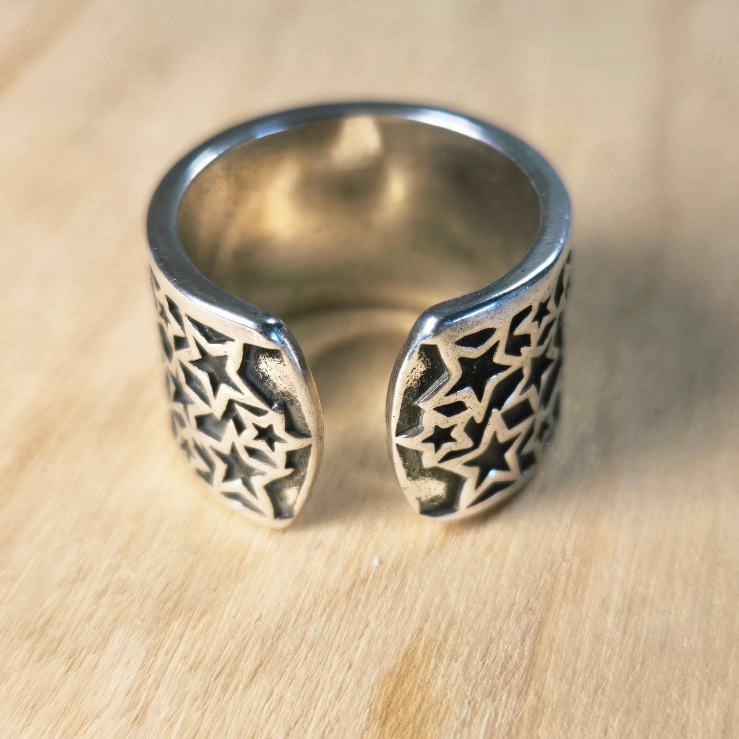 Adjustable | Stainless Steel Star Cutout Wide Band Ring