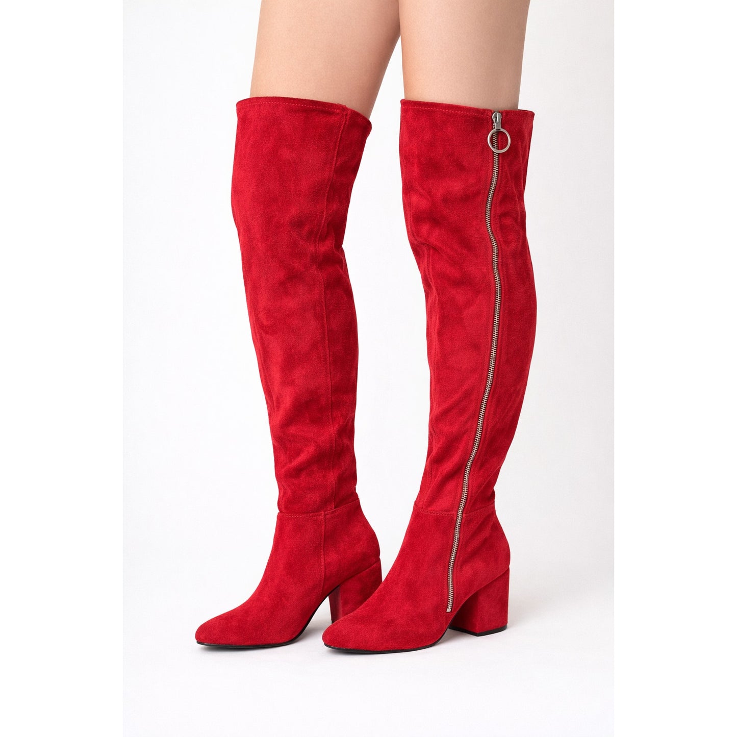 Size 8.5 Red Faux Suede Thigh-High Go-Go Boots by Shoedazzle