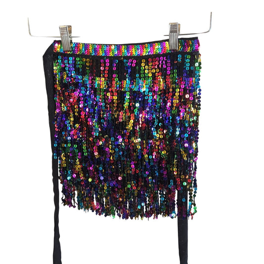 One Size – Rainbow Sequin Tassel Belly Dance Hip Scarf / Rave Skirt