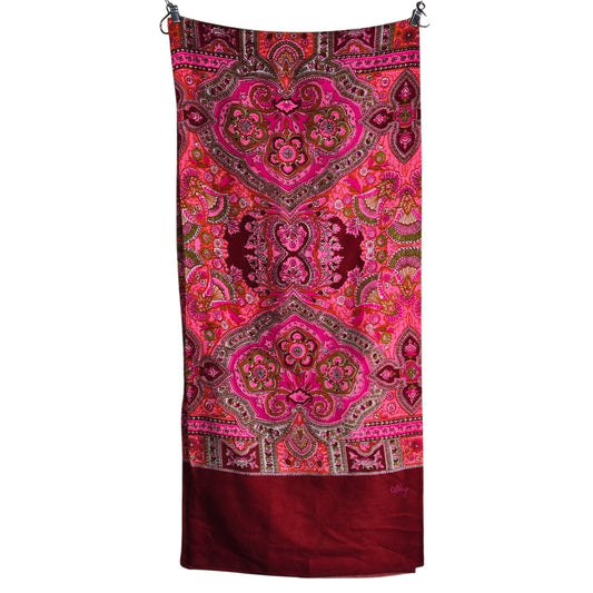 Vintage Oilily Paisley Scarf – Hot Pink & Burgundy Boho Mod Print 11.5” x 52”