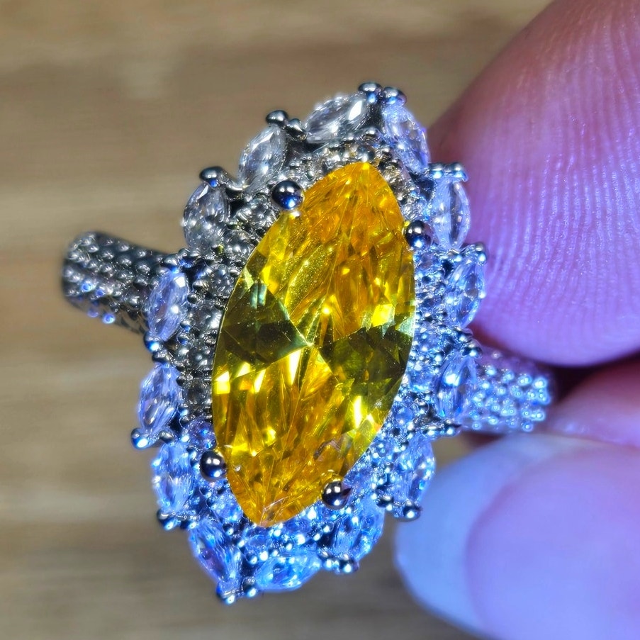 Size 8 Cocktail Ring with Large Canary Yellow Gemstone