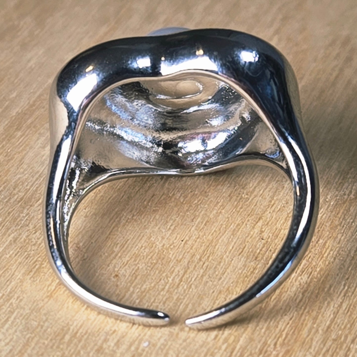 Adjustable | Modern Sculpted Heart Ring with Pearl Center