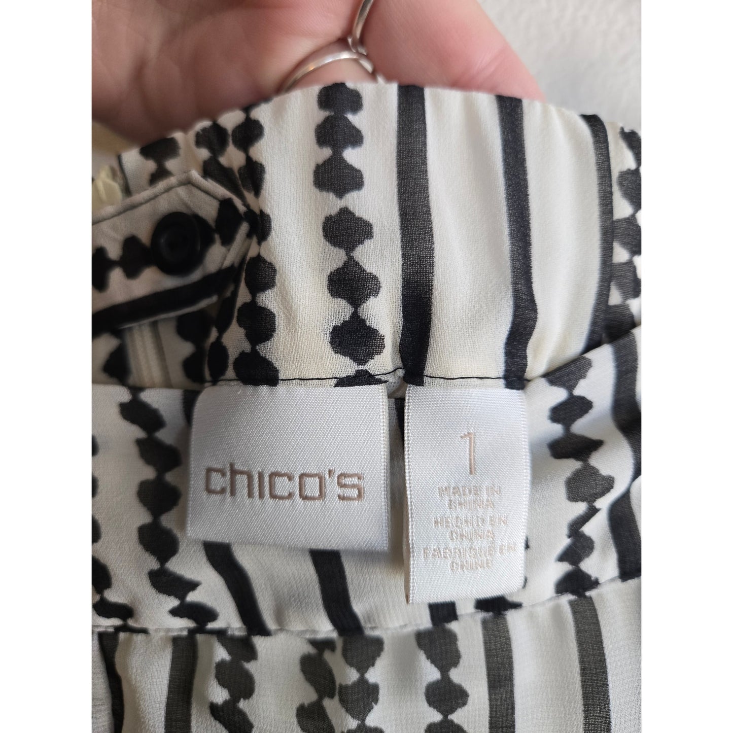 Size Medium Black White Asymmetrical stripe Midi Skirt Boho Handkerchief Hem Chiffon