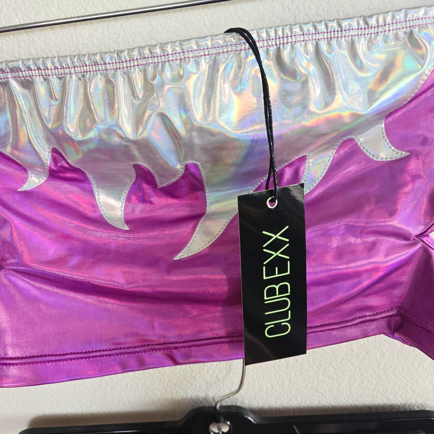 Large NWT Dolls Kill Club Exx Holographic 2 Piece Tube Top Skater Mini Skirt Set