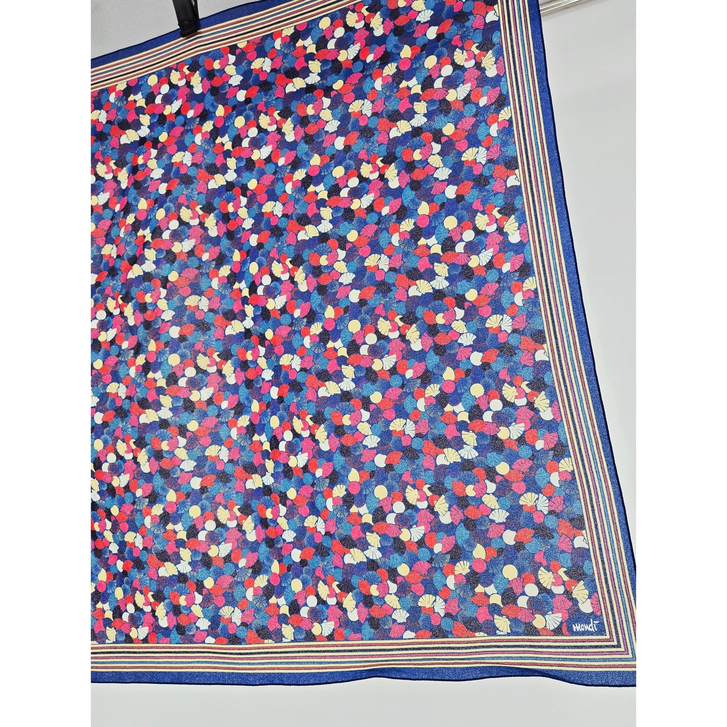 Vintage Mondi Blue Seashell Print Square Scarf 27x27 Nautical Coastal Silk Feel 90s
