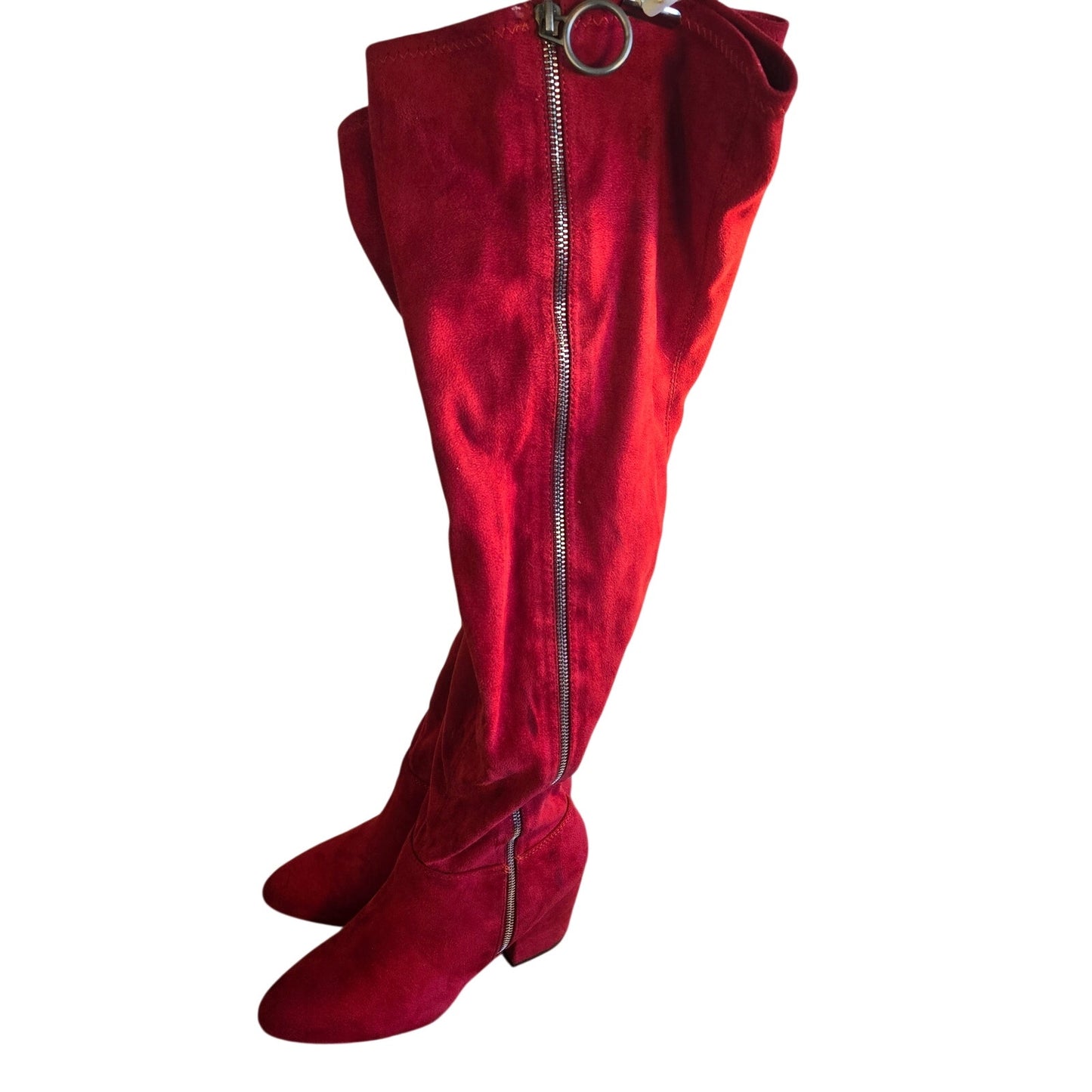 Size 8.5 Red Faux Suede Thigh-High Go-Go Boots by Shoedazzle