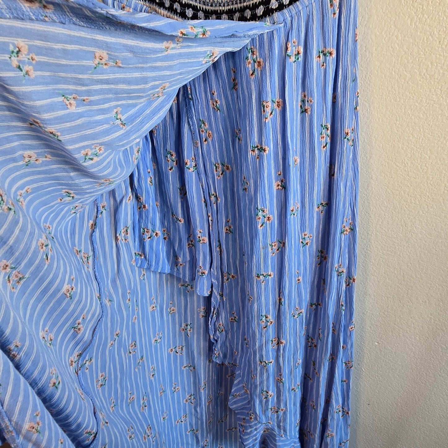 Size S Blue Bohemian Smocked Maxi Skort Dress Off Shoulder