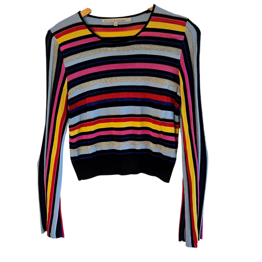 Size L – Rachel Roy Rainbow Stripe Bell Sleeve Knit Top