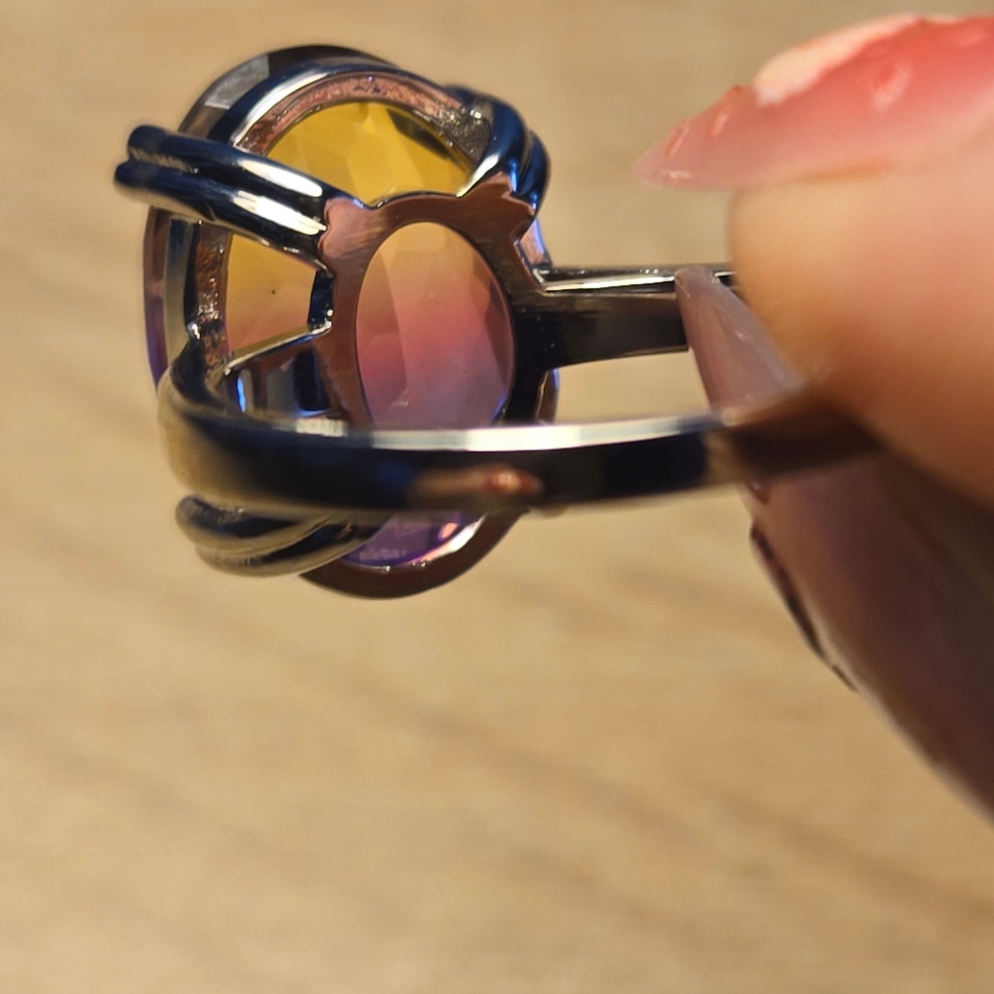 Size 10 S925 Sterling Silver Ring with Gradient Statement Stone