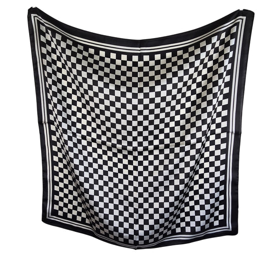 27"x27" Satin Checkerboard Scarf – Black and White Square